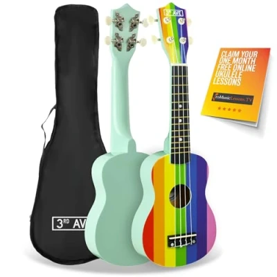 Image of 3rd Avenue Soprano Ukulele Beginner 21 Inch 4 Nylon Strings with FREE Uke Bag Rainbow 1 Month Online Lessons