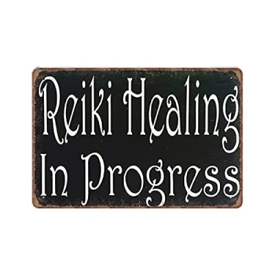 Image of Dreacoss Reiki Healing in Progress Tin Signs Retro Funny Metal Sign Vintage Poster Wall Art for Kitchen Garden Bathroom Farm Home Coffee Decor Sign, 20x30 cm