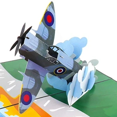Image of Cardology Spitfire Pop Up Birthday Card Cards for Him, Fathers Day Cards, RAF Gifts, Gifts Plane Enthusiasts Handmade