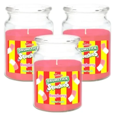 Image of Swizzels Raspberry Scented Candle Glass Jar Up to 95 Hours Burn (Pack of 3) 510g