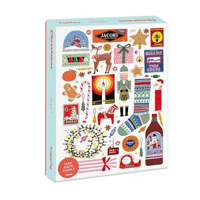 Image of Christmas 1000 Piece Jigsaw Puzzle for Adults Premium 100% Recycled Board Festive Retro Gifts Happily Puzzles
