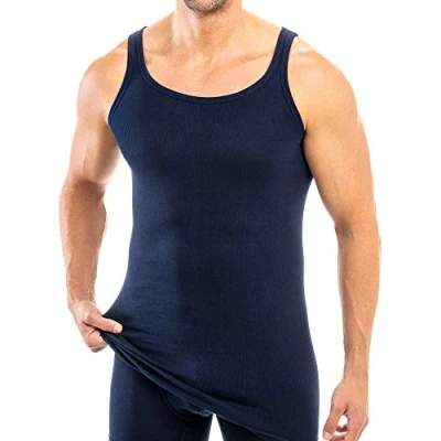 Image of HERMKO 3007 3 Pack Extra Long (Approx. 10 cm+) Men&#039;s Tank top Vest in 100% bio Cotton, Size:XX Large, Colour:Navy