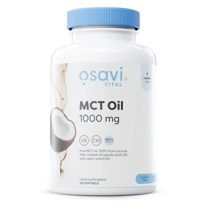 Image of Osavi MCT Oil 1000mg 120 Softgels High Concentration of Caprylic (C8) and Capric (C10) Acids 100% Coconut Oil, Palm Free Eco Friendly BioPET Packaging