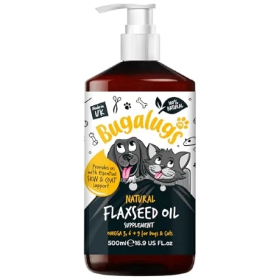 Image of BUGALUGS Flaxseed Oil For Dogs Skin &amp; Dog Supplements. Higher Omega 3 6 9 Than Salmon Uk Cold Pressed Food Toppers Health Supplies Cat. Joint Digestive
