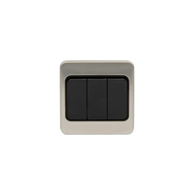 Image of Schneider Electric Lisse Screwless Deco 3 Gang Wide Rocker 2 Way Light Switch, 10AX, GGBL1032WBSS, Stainless Steel with Black Insert