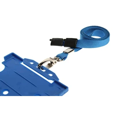 Image of Blue ID Card Holder and Lanyard with Safety Breakaway Metal Clip