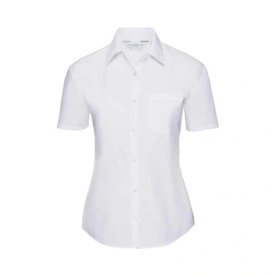 Image of Russell Athletic Collection Womens/Ladies Poplin Short Sleeved Shirt (White) Size X Small