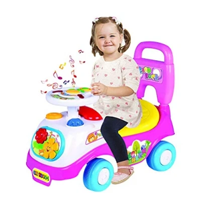 Image of Balakaka Ride on Car Bobby Toddler Push Along Sit with Light and Sound Multifunctional Steering Wheel Walk for Aged 19 36 Months Pink