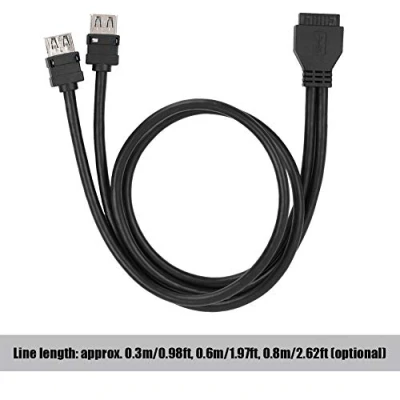 Image of Zerone 19Pin/20Pin Female Header to Dual USB3.0 Desktop Front Motherboard Panel Mount Cable with Fixed Feet(0.6m)