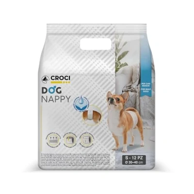 Image of Croci Dog Nappy Male Diapers Underpants for Pee Hygiene Wrap Diaper Dogs, Anti odour, Disposable, 12 Pieces, Size S, 30 40 cm