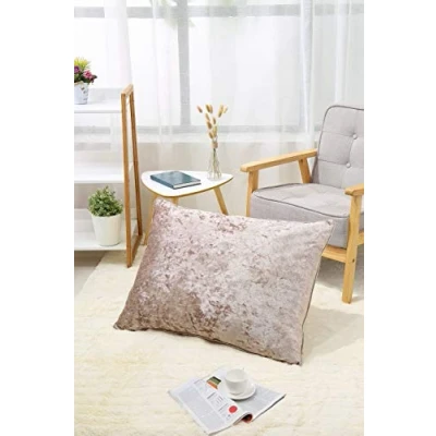 Image of iStyle Mode Set of 2 60cm x 80cm Premium Crushed Velvet Cushion Cover with Filled Hollow Fiber Piped Edges For Bedroom Sofa Living Room (Pack 2) (Mink)