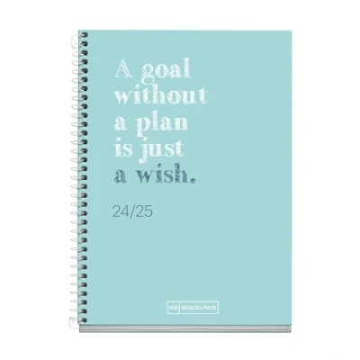 Image of Miquelrius School Diary 2024 2025, September to June Size 117 x 174 mm, Day Page, Lined Cardboard Cover, White Metallic Spiral Binding, Spanish and English, Write Blue