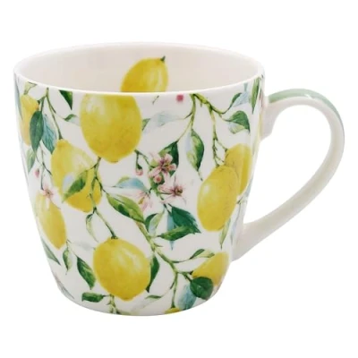 Image of Lesser &amp; Pavey British Designed Coffee Mug Ceramic Mugs for Home or Work Large Hot Drinks Tea and Cups (Lemon Grove Breakfast Mug)