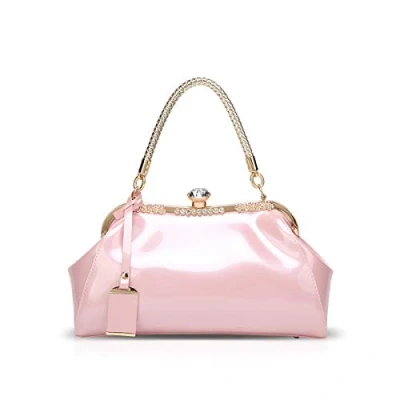Image of NICOLE &amp; DORIS Handbags for Woman Patent Leather Glossy Shell Clutches Evening Bags Fashionable Party Pink