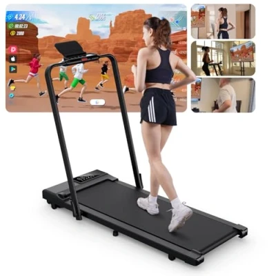 Image of Lacuffy Raceable Treadmills for High tech devices, Max 136KG Foldable Treadmill with AI Coach, APP control Running Machine Multi Runner Races, Door to Delivery
