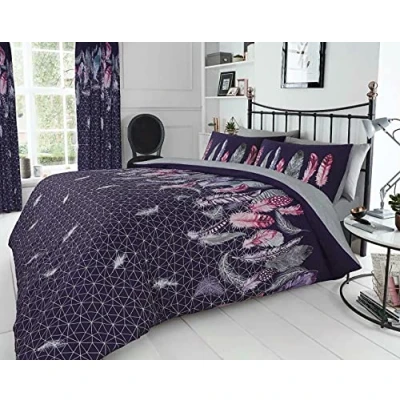 Image of SELECT ED® Luxuries Designer Feather Premium Reversible Printed Duvet Cover+Pillow Case Bed Set (Feather Purple, King)