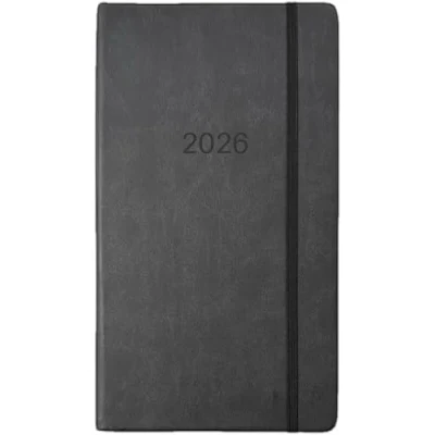 Image of 2024 Slim Week to View Diary Slimline Stitched Panel Leather Full Year (Grey)