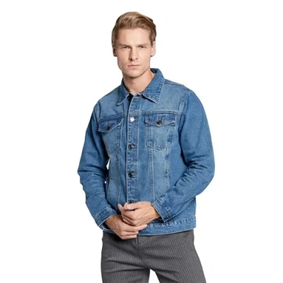 Image of Brave Soul Mens Classic Denim Jacket Blue Cotton Size Large