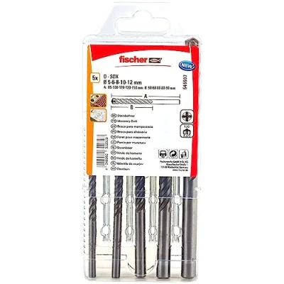 Image of Fischer 545507 Bohrer D SDX Sizes, 5 12 mm, 4 Cutting Head, Practical Set, Masonry Drill Bits, Grey, 12mm