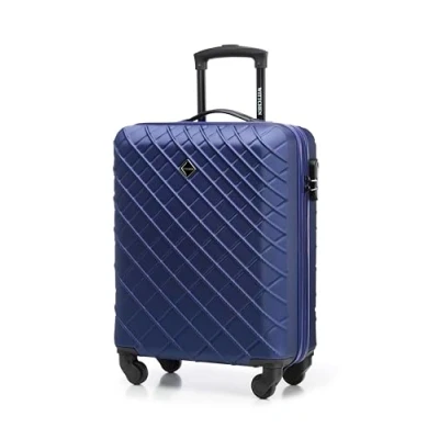 Image of WITTCHEN Travel Suitcase Carry On Cabin Luggage Hardshell Made of ABS with 4 Spinner Wheels Combination Lock Telescopic Handle Classic Line Size Dark Blue