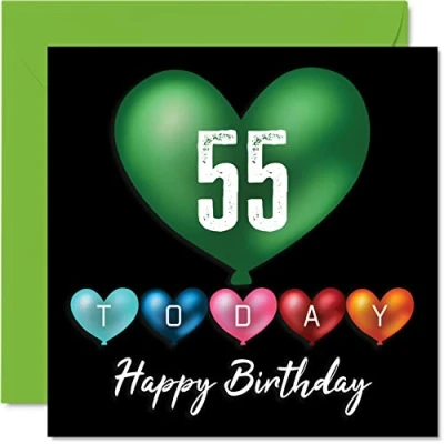 Image of Fun 55th Birthday Cards for Men Woman Heart Balloons Happy Card Dad Mum Grandad Nanny Grandma Uncle Auntie Cousin Friend, 145mm x Greeting