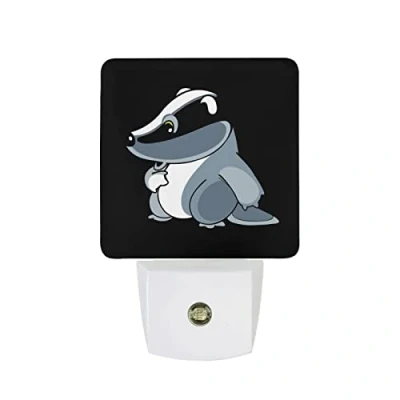 Image of Cartoon Badger Night Light Plug In Wall LED Nightlight with Dusk to Dawn Sensor for Bedroom Kitchen