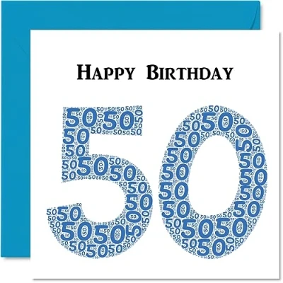 Image of Fun 50th Birthday Cards for Men Shapecloud Happy Card Dad Mum Grandad Nanny Grandma Uncle Auntie Cousin Friend, 145mm x Greeting Cards,