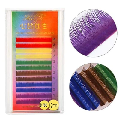 Image of False Eyelashes Rainbow Colored Eyelash Extension Gradient Color Fake Eye Lashes for Individual (12mm)
