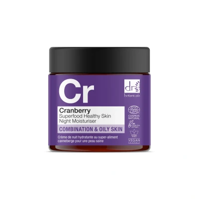 Image of Dr Botanicals Cranberry Superfood Healthy Skin Night Moisturiser 60ml Locks in Moisture, Brightens the Skin, Reduces Pores &amp; Increases Firmness