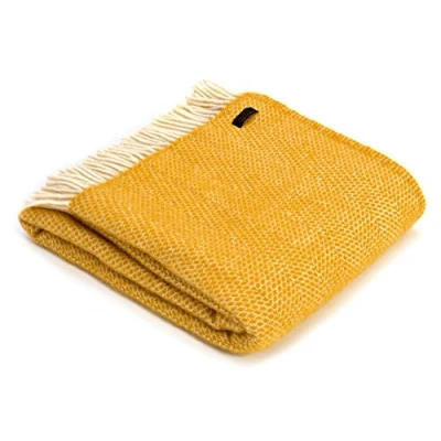 Image of Tweedmill Textiles Honeycomb pure new wool blanket throw rug Golden Yellow BRITISH MADE