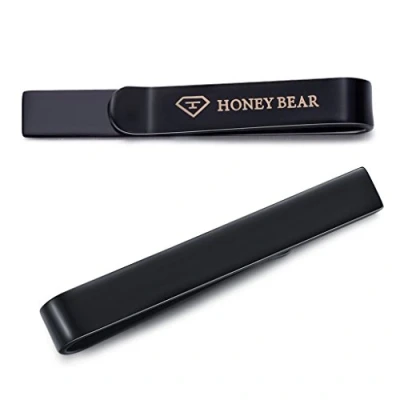 Image of Honey Bear Mens/Boys Skinny Tie clip Bar for Narrow Stainless Steel Business Wedding Gift 4cm (Black)