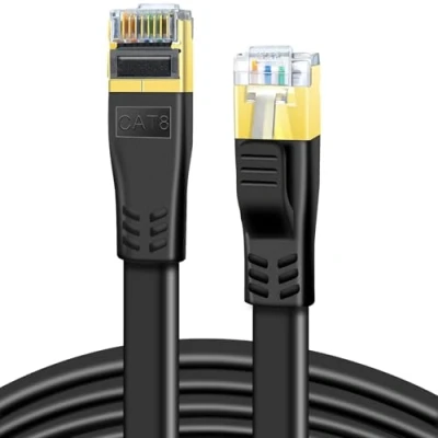 Image of DDMALL CAT8 Ethernet Cable, 8m High Speed 40 Gbps 2000 MHz Flat Patch Cord, Gigabit Internet Network LAN Cable with Gold Plated RJ45 Connector for Gaming, Modem, Router, PC (8 m, Black)