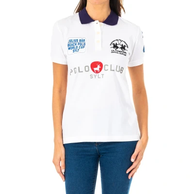 Image of La Martina Womenss short sleeved polo shirt with contrast lapel collar 2WPG76 White Cotton Size X Large