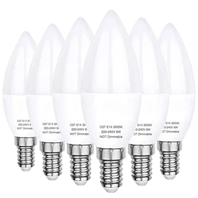 Image of PURSNIC E14 LED Candle Lights, C37 Bulbs, 3000K Warm White, 6W (SES) Small Edison Screw Bulb, Equivalent to 60W Incandescent 550 Lumen, Non Dimmable, 270Beam Angle (6pack)