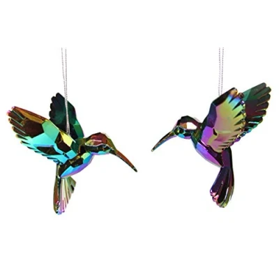 Image of Gisela Graham Set of 2 Glass Effect Hummingbird Stunning Christmas Tree Decorations