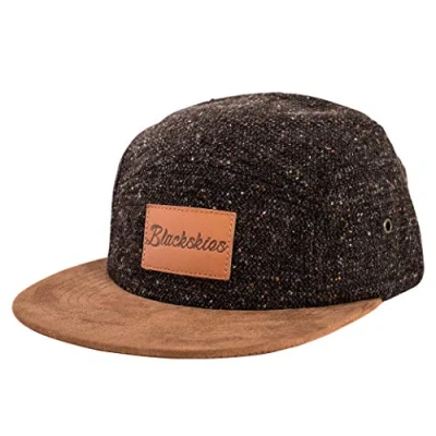 Image of Blackskies Obsidian 5 Panel Hat Men Women Premium Baseball Cap Dad Snapback Strapback Hip Hop Urban Wool Black Brown