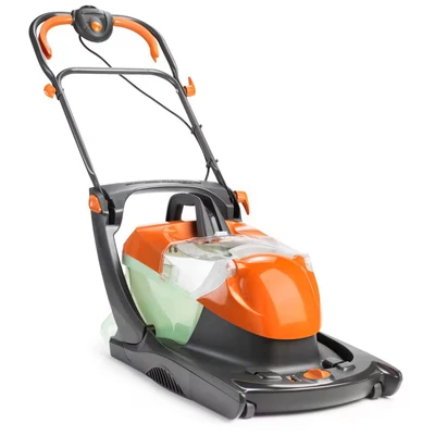 Image of Flymo Glider Compact 330AX Electric Hover Collect Lawn Mower 1700W, 33cm Cutting Width, 22L Grass Box with Vision Window, Foldable Handles , Orange