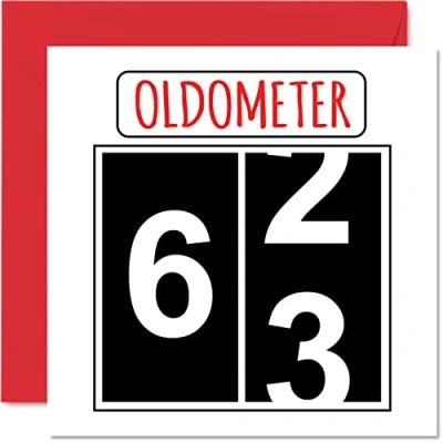 Image of Fun 63rd Birthday Cards for Men Woman Oldometer Happy Card Dad Mum Grandad Nanny Grandma Gran Uncle Auntie Cousin, 145mm x Greeting Cards,