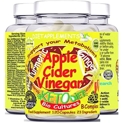 Image of Raw Unfiltered Apple Cider Vinegar with The Mother, Turmeric 1400mg, Ginger, Black, Cayenne Pepper, Bio Cultures. 2775mg/serving. Metabolism Vitamins. Vegan Vegetarian High Strength Complex. (1)