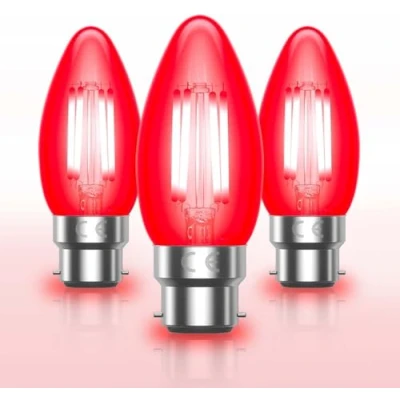 Image of Bonlux Fireglow Bulbs,C35 4W Red Light Bulbs,40W Equivalent,B22 Filament Candle Bulb,Non dimmable,Clear Glass Bayonet Glow Bulbs for Sleep,Electric Fire,Halloween Christmas Decor 3 Pack