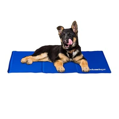 Image of Relaxdays Self Cooling Dog Mat, Wipeable, Gel Pad, Blanket for Animals, Polyester, Blue, 1 Piece