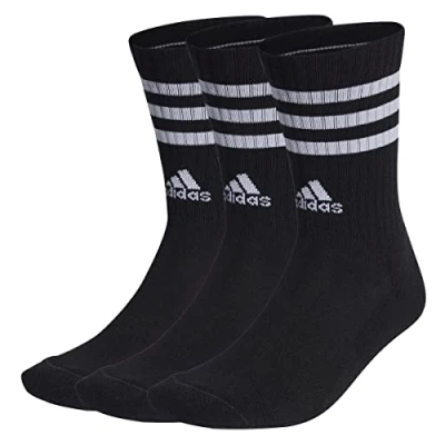 Image of adidas Unisex Kids 3 Stripes Cushioned Crew Socks Pairs, Black/White, 6 7 Years