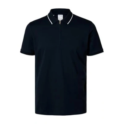 Image of Selected Homme Slhfave ZIP SS Polo shirt, Men&#039;s, Size: Medium, Sky captain