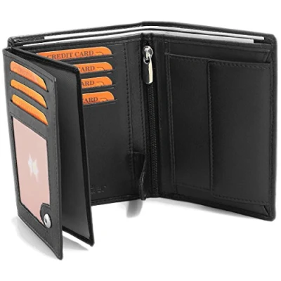 Image of Black leather wallet made of in phoenix 3 portrait.