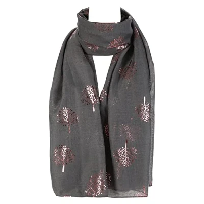 Image of London Scarfs Glitter Mulberry Trees Scarf Women Foil Printed Tree Fashion Ladies Wrap (Grey With Pink Foil)