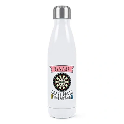 Image of Beware Crazy Darts Lady Double Wall Water Bottle Insulated Stainless Steel Sports Drinks 500ml White