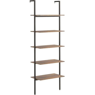 Image of vidaXL 5 Tier Leaning Shelf Dark Brown and Black 64x35x185 cm