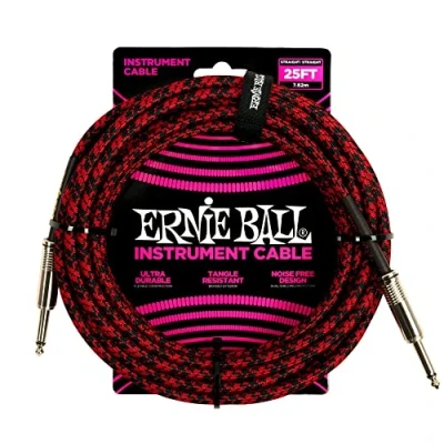 Image of Ernie Ball 25&#039; Braided Straight/Straight Instrument Cable Red Black, 25 ft