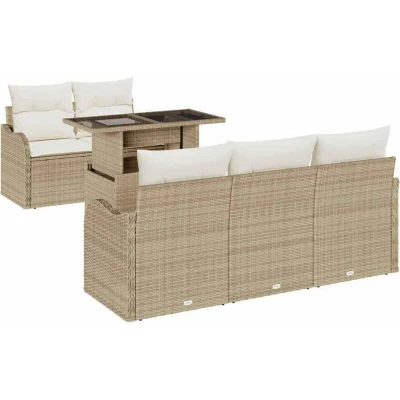 Image of vidaXL 6 Piece Garden Sofa Set with Cushions Beige Poly Rattan