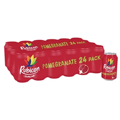 Image of Rubicon 24 Pack Sparkling Pomegranate Flavoured Fizzy Drink with Real Fruit Juice, Handpicked Fruits for a Temptingly Intense Taste &quot;Made of Different Stuff&quot; x 330ml Cans